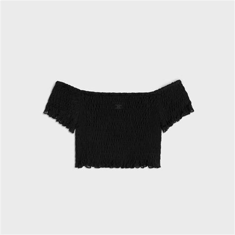 celine black crop top|TRIOMPHE CROP TOP IN GAUFFERED SILK .